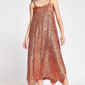 Rust/Pink Long Sequin Cami Dress